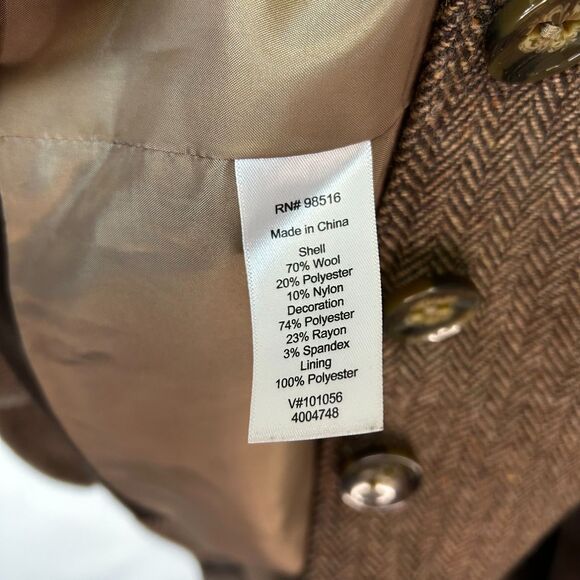 Coldwater Creek NWOT Brown Knit Panel Wool Herringbone Tweed Blazer Size 16 - Picture 11 of 14